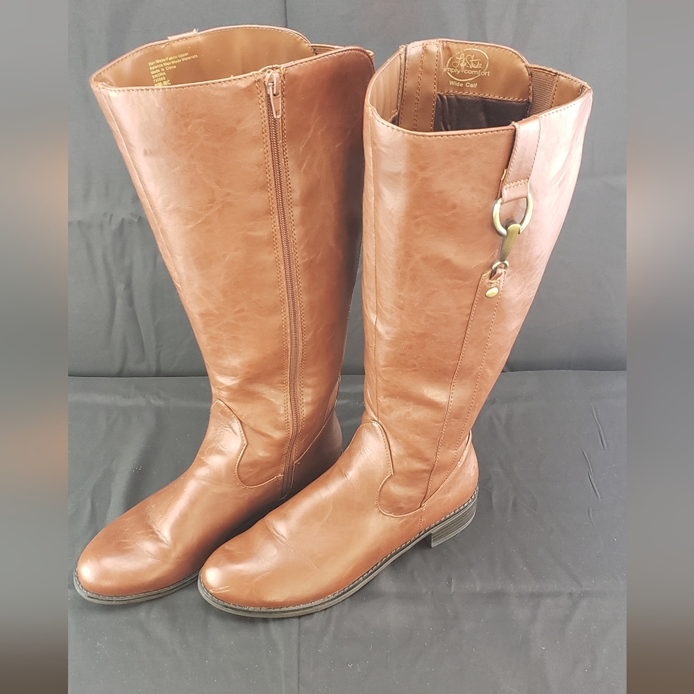 Life Stride Simple Comfort Wide Calf Brown Boots for Women